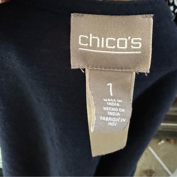 Chico’s navy blue open tunic vest with crochet lace trim boho sz 1/ M - Picture 3 of 7